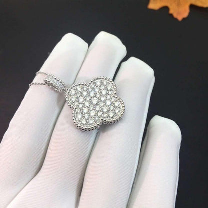 [Grace Jewelry]CLOVER 25MM SILVER FULL DIAMOND BIG CLOVER NECKLACE