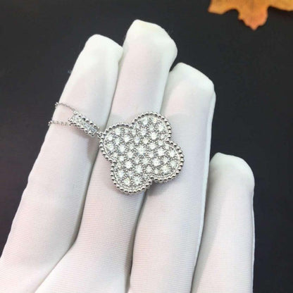 [Grace Jewelry]CLOVER 25MM SILVER FULL DIAMOND BIG CLOVER NECKLACE