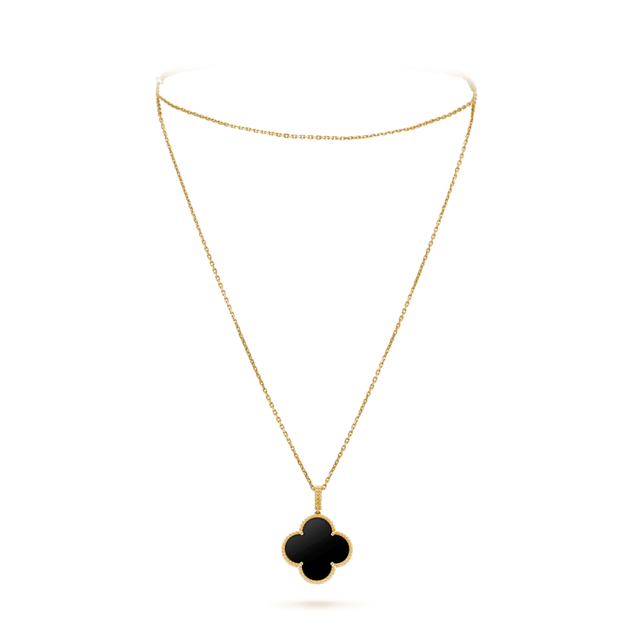 [Grace Jewelry]CLOVER 25MM GOLD ONYX BIG CLOVER NECKLACE