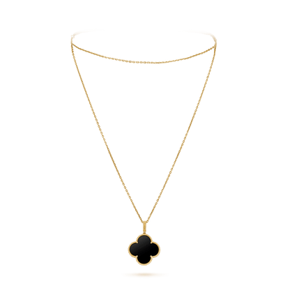 [Grace Jewelry]CLOVER 25MM GOLD ONYX BIG CLOVER NECKLACE