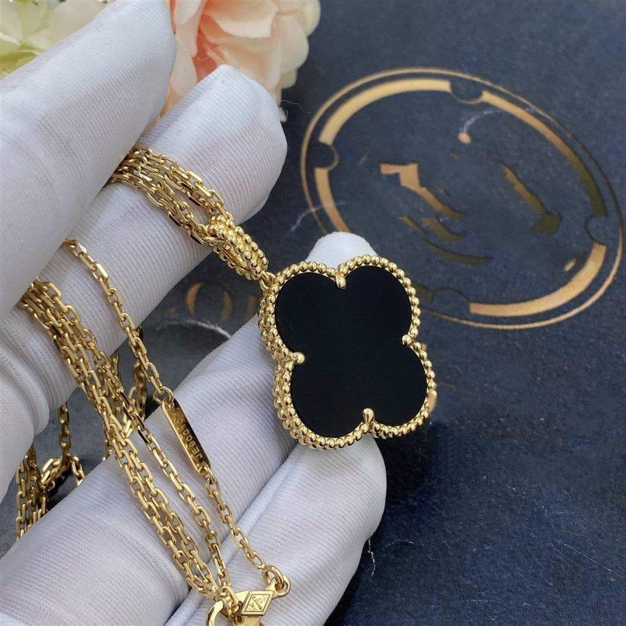 [Grace Jewelry]CLOVER 25MM GOLD ONYX BIG CLOVER NECKLACE