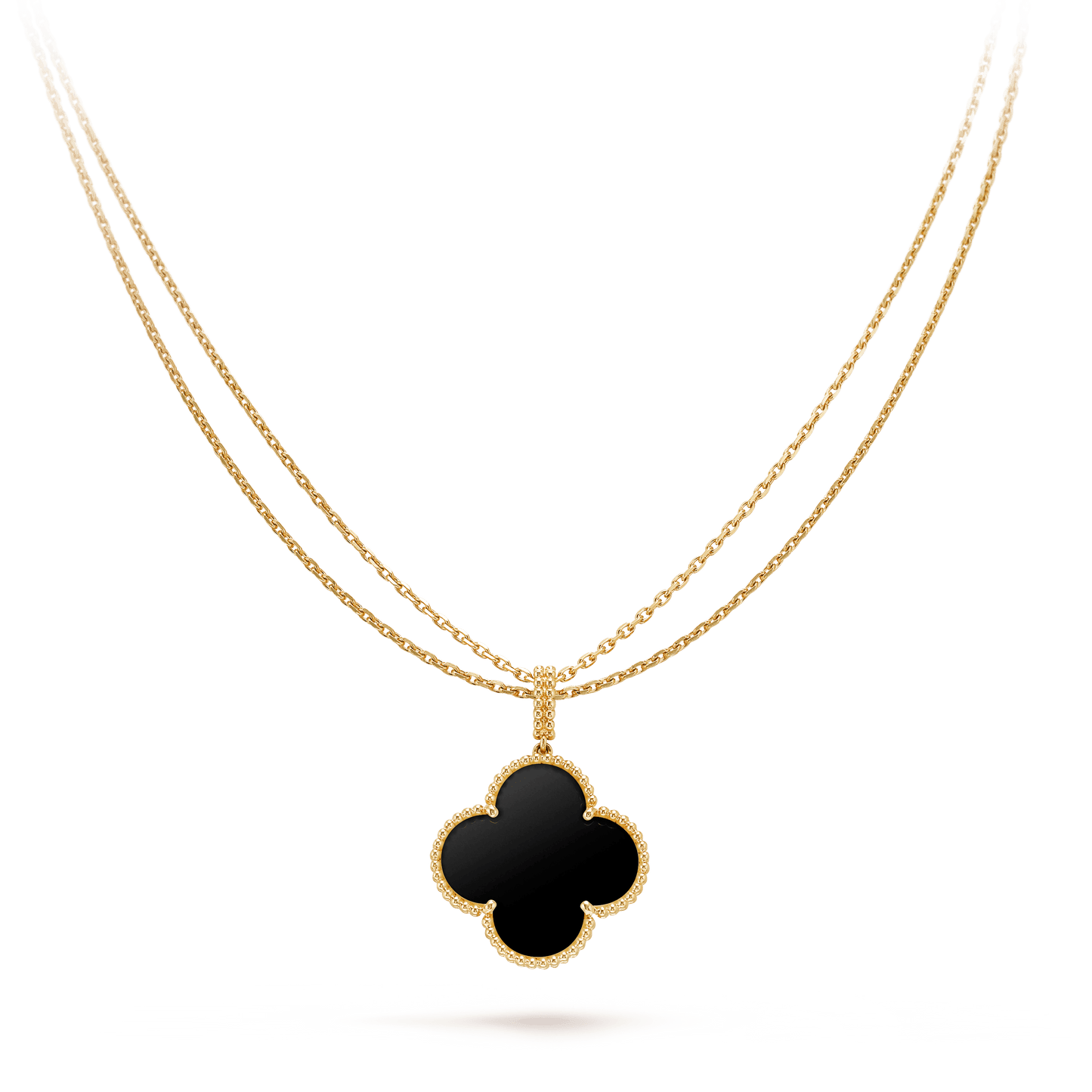 [Grace Jewelry]CLOVER 25MM GOLD ONYX BIG CLOVER NECKLACE