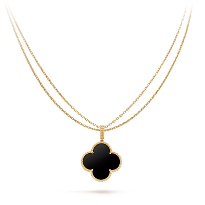 [Grace Jewelry]CLOVER 25MM GOLD ONYX BIG CLOVER NECKLACE