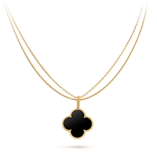 [Grace Jewelry]CLOVER 25MM GOLD ONYX BIG CLOVER NECKLACE