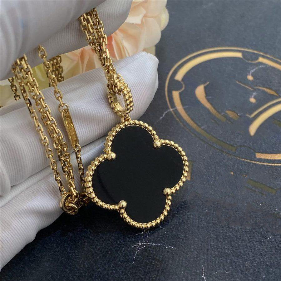 [Grace Jewelry]CLOVER 25MM GOLD ONYX BIG CLOVER NECKLACE