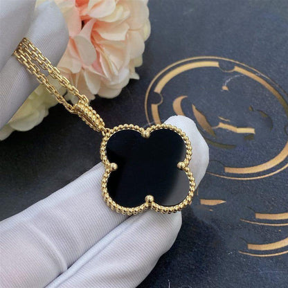 [Grace Jewelry]CLOVER 25MM GOLD ONYX BIG CLOVER NECKLACE