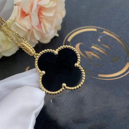 [Grace Jewelry]CLOVER 25MM GOLD ONYX BIG CLOVER NECKLACE