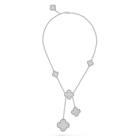 [Grace Jewelry]CLOVER 5 MOTIFS SILVER DIAMONDS NECKLACE