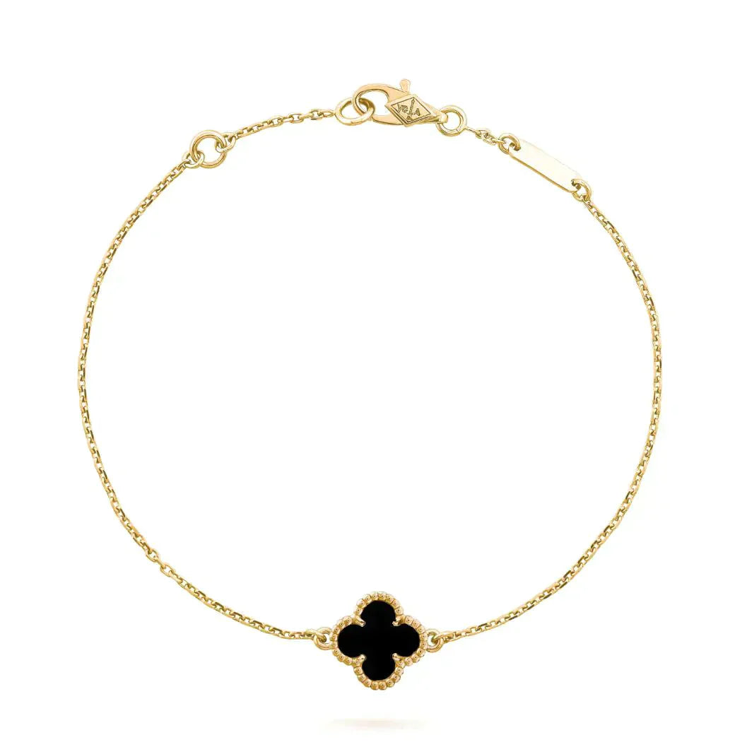 [Grace Jewelry]CLOVER ONYX SINGLE FLOWER BRACELET