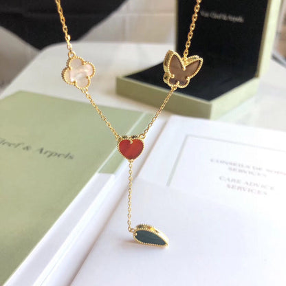 [Grace Jewelry]LUCKY SPRING 4 MOTIFS ROSE GOLD NECKLACE