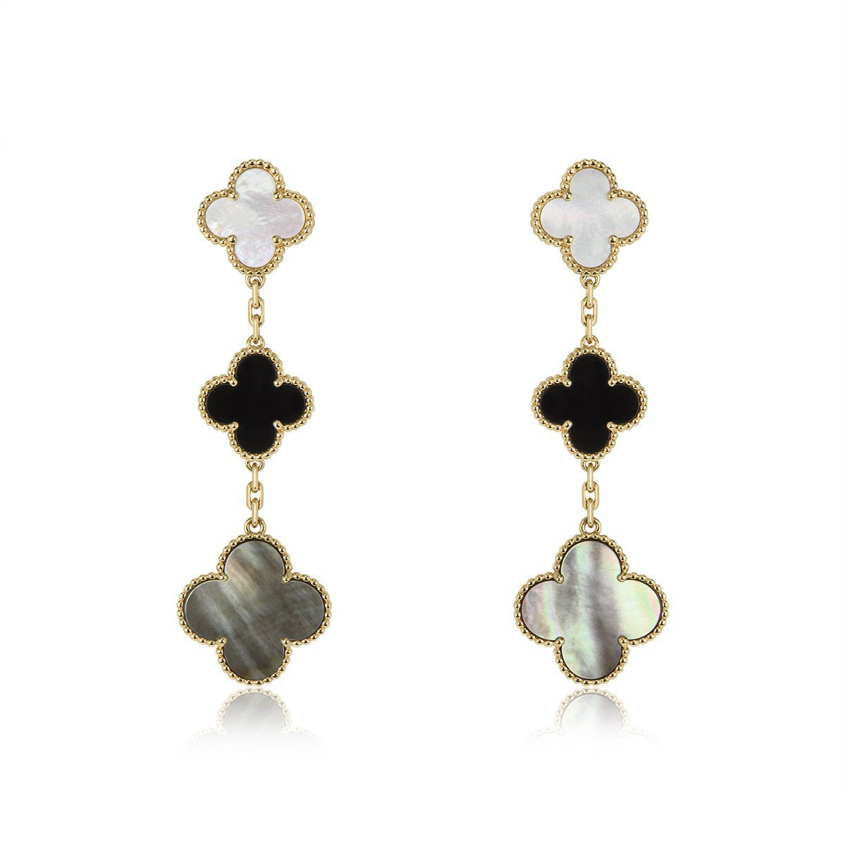 [Grace Jewelry]CLOVER EARRINGS GOLD ONYX MOP 3 MOTIF