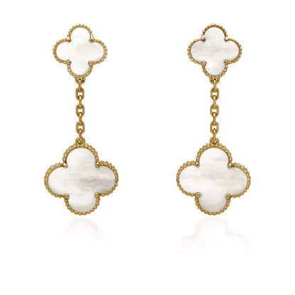 [Grace Jewelry]CLOVER 2 MOTIF WHITE MOP EARRINGS