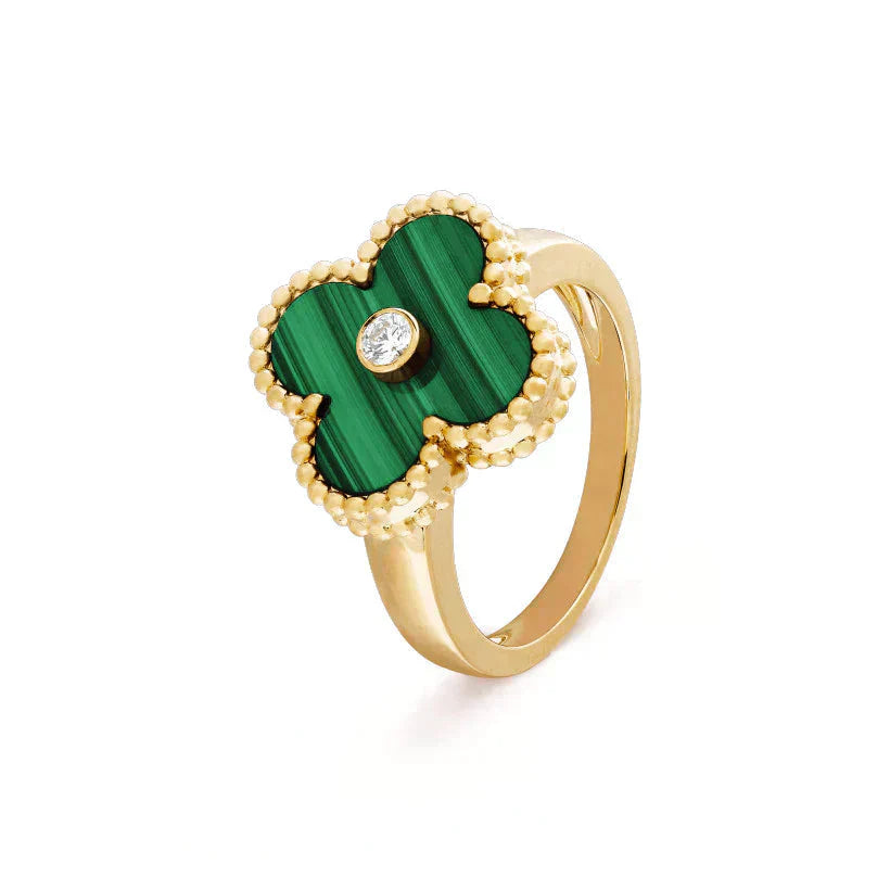 [Grace Jewelry]CLOVER MALACHITE RING GOLD DIAMOND