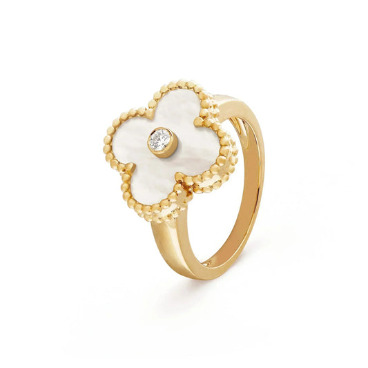 [Grace Jewelry]CLOVER PINK MOP RING GOLD DIAMOND