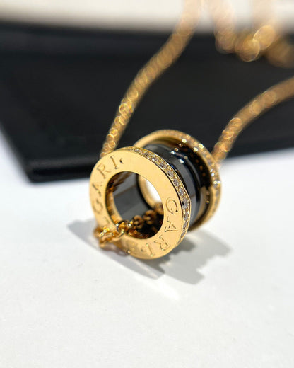 [Grace Jewelry]ZERO 1 BLACK CERAMIC DIAMOND PINK GOLD NECKLACE